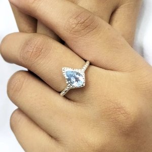 Design unique 925 argent Sterling femmes bague fine mariage fiançailles ensemble aigue-marine pierre poire coupe pour la fête en gros en vrac - Product Image 2