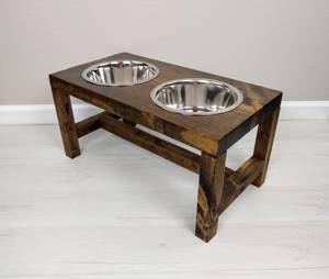 Tazón de madera de acacia para mascotas Alimentador de madera Vrame Stand Tazón de 2 Tazón para perros Tazón de alimentación para gatos Tazón de metal de acero - Product Image 2