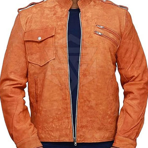 Chaqueta de cuero de gamuza de alta calidad para hombre 2025, cuello levantado con logotipo frontal, piel de vaca genuina para ropa de invierno - Product Image 2