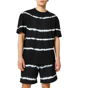 여름 투피스 세트 쇼트 및 티셔츠 세트 남성 2 피스 블랙 컬러 타이 염료 세트 맞춤형 로고가 인쇄 된 반바지