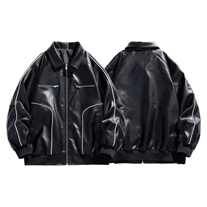 Veste en cuir véritable pour homme, coupe ample, fermeture éclair, coupe-vent, imperméable, à capuche, logo sur le devant, streetwear haut de gamme, fabricant OEM ODM sur mesure - Product Image 6
