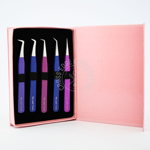 Pinzas de Extensión de Pestañas de Fibra de Alta Calidad 45 °   Herramienta para pestañas de volumen, recta, para injerto y aislamiento, antideslizante, para fácil creación de abanicos - Product Image 1