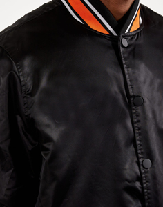 Blouson Bomber en Satin pour Homme, Style Universitaire Américain, Varsity, Fermeture à Boutons Entiers, Style Vintage, Col Montant, Hiver, Veste en Soie Teinte - Product Image 4