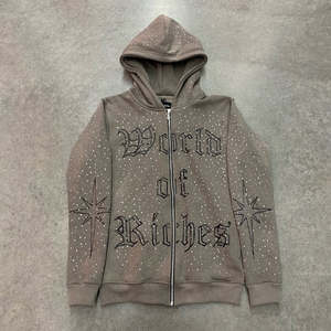 เสื้อฮู้ดดี้ฤดูหนาวแบบมีซิป ปักลายคริสตัลเต็มตัว ผลิตจากผ้าฝรั่งเศสเทอร์รี่เนื้อหนา พิมพ์โลโก้ด้วยเทคนิคซิลค์สกรีน เป็นมิตรต่อสิ่งแวดล้อม สีเอซิด - Product Image 4