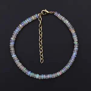 Äthiopischer Opal 4 bis 5 MM facettierte Rondelle Form Sterling Silber vergoldet verstellbare Perlen Armband für Frauen Schmuck herstellung