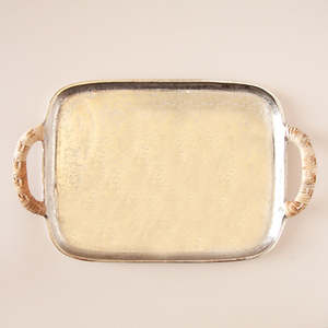 Bandeja para servir plateada de aluminio de forma rectangular Premium en la bandeja para servir alimentos de la mejor calidad con asa - Product Image 2