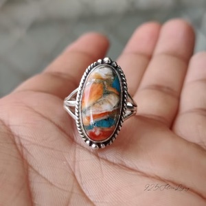 Oyster cobre turquesa anillo 925 joyería de plata anillo de diseñador turquesa anillo de piedras preciosas anillo de uso diario para mujer regalo para ella - Product Image 2