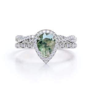 แหวนเจ้าสาวสำหรับผู้หญิงประดับเพชรโมอิส1.25กะรัตลูกแพร์สีขาวทอง925 - Product Image 6