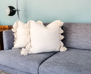 Cream Cushion <b>Cover</b> | Tassel <b>Throw</b> Pillow Case | Boho 20x20 - Product Image 1