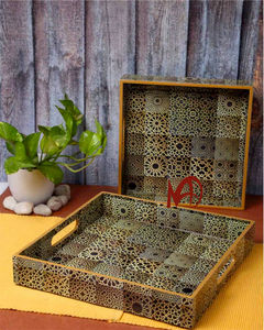 ถาดไม้ MDF เคลือบเงามันวาวทำด้วยมือถาดใส่ของตกแต่งทรงสี่เหลี่ยมพร้อมเทคโนโลยีการนับเคลือบพิมพ์ดิจิตอล - Product Image 1