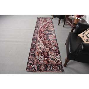 Alfombra extragrande vintage turca con rayas rojas y azules, 24x9 pies - Product Image 1