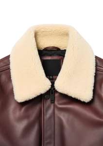 Genuine Leather Aviator Bomber <b>Jacket</b> for <b>Men</b> with Shearling Collar Classic Pilot Style Leather <b>Jacket</b> - Product Image 3