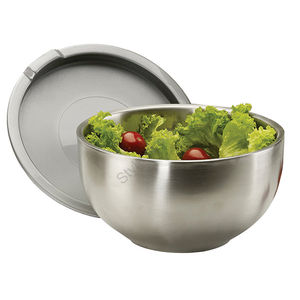 Juego de 3 piezas de acero inoxidable al por mayor tazón de pie de doble pared con tapa - Product Image 2