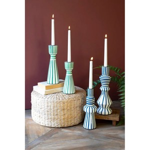 Porte-bougie en bois à imprimé vert pour la décoration de la maison, élégant présentoir de table, lumière douce, accent artistique pour le salon, en provenance d'Inde - Product Image 6