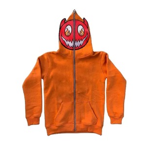 Custom French Terry <b>Zip</b>-<b>up</b> Hoodie Vintage Distressed 100% Cotton Fleece <b>Jacket</b> with Rhinestone Detail Winter Season Hoodie - Product Image 4