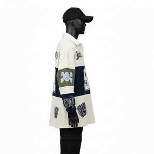 Camiseta de Rugby para Hombre, Algodón Grueso, Jersey de Poliéster, 300 GSM, Construcción de Paneles Multicolores, Logotipo Bordado con Apliques, Ropa Casual - Product Image 3