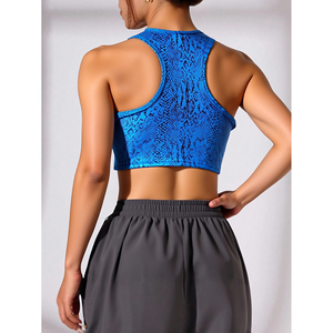 Soutien-gorge de sport LJ pour femme, bretelles croisées, imprimé animal, spandex brillant, polyester, yoga, fitness, maintien moyen, logo frontal - Product Image 2