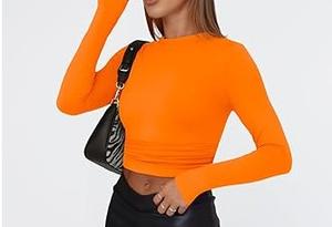 Camisetas de Manga Larga para Hombre, Color Naranja, Franela Sólida, Alta Calidad, Ecológicas, Cuello Alto, Transpirables, Casuales, para Vacaciones, Playa, Fiesta - Product Image 4