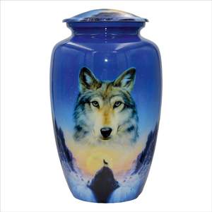 Loups hurlant à la lune, Urne funéraire personnalisée Loup bleu, Urne funéraire avec sac en velours (grand) - Product Image 3