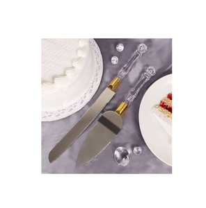 Juego de 2 uds de servidor de pastel de acero y cuchillo con mango acrílico de latón para fiesta de boda para restaurantes y celebraciones de cumpleaños - Product Image 5