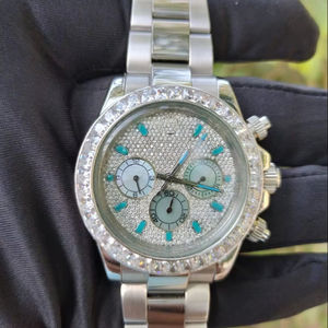 Reloj de Lujo Hecho a Mano con Cuarzo, Estilo Antiguo, con Incrustaciones de Moissanita, Correa de Acero Inoxidable de 20 mm para Hombre - Product Image 1