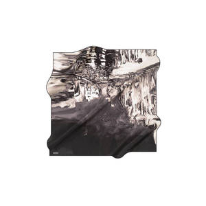 Vintage Digital Print Silk Crepe Satin Scarf Black and White Brush Pattern - Product Image 1