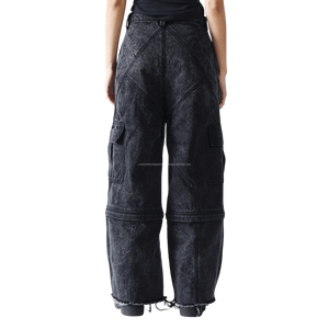 Personalizado bordado ácido lavado Denim pierna ancha pantalones versátiles 100% algodón desgastado estilo Casual al por mayor - Product Image 4