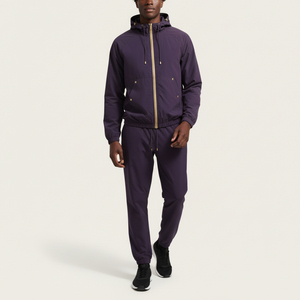 Survêtement en nylon et polyester, veste zippée et pantalon, ensemble jogging à capuche 2 pièces, coupe-vent léger, survêtement uni - Product Image 3