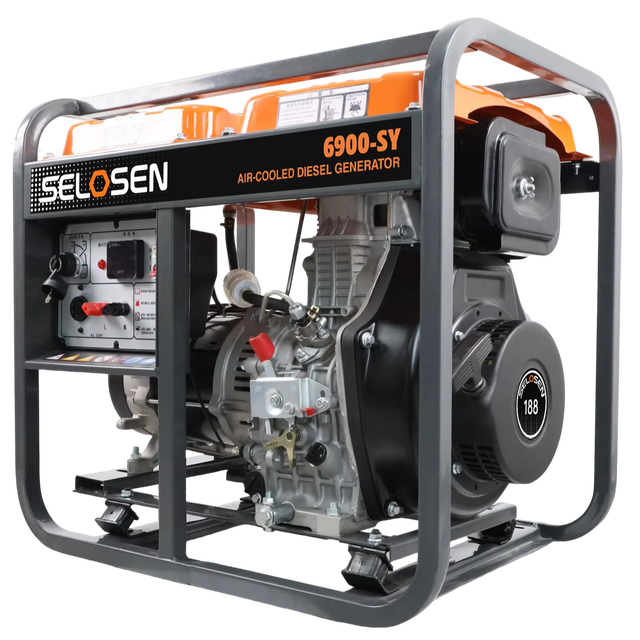 SELOSEN 6000W 6200w 6KW Time Display 6.2kW 7.5KVA Three Phase Diesel Generator 400V Open Frame 10h Runtime Electric Start