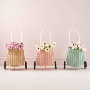 Petit sac fourre-tout en rotin pour poussette bébé, valise à roulettes, cartable fait à la main, blanc naturel, bagage pour enfants - Product Image 3