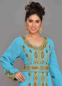 Turquesa bordada Georgette Kaftans ODM Supply Hijab transpirable y a prueba de Sol para la moda Islámica - Product Image 3