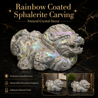 Figurine de dragon sculptée en sphalerite irisée, avec revêtement Aura, objet de collection minéral, décoration d'intérieur, cadeau