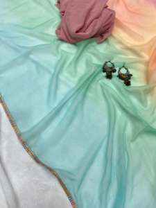 ผ้าซารีดีไซเนอร์ผ้าจอร์เจตต์ แต่งขอบลูกไม้ น้ำหนักเบา เหมาะสำหรับงานปาร์ตี้ สำหรับผู้หญิง ไม่มีลายพิมพ์ มีสินค้าในสต็อก ประเทศอินเดีย - Product Image 3