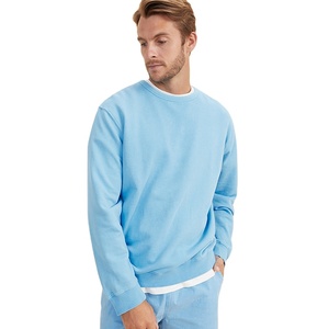 Sweat-shirt à col rond en molleton surdimensionné respirant en coton 100% poids lourd pour homme, uni, hiver - Product Image 2
