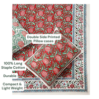 Luxueux Jaipuri Super King Size (108*108 ") drap de lit fabriqué à la main 100% pur coton rouge vert main bloc imprimé ensemble de literie