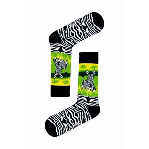 Lot de 6 chaussettes pour fille à motifs animaux cool, respirantes, chaudes, en nylon, longueur mi-mollet, fines, tricotées, avec motif imprimé en maille, pour usage quotidien, hiver - Product Image 2