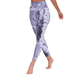 Leggings d'entraînement de yoga de fitness taille haute en maille contrastée avec logo sur la taille motif solide en gros - Product Image 5