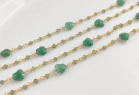 Chaîne de perles de chapelet plaquée or 18 carats en laiton avec pierre précieuse verte fraise en forme de cœur à facettes, taille personnalisable, pour la fabrication de bijoux DIY