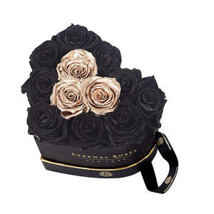 Boîte cadeau de roses noires en forme de cœur, regard de minuit, roses éternelles pour la décoration de bureau et accessoires - Product Image 1