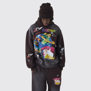 Sudadera con capucha térmica con estampado personalizado de 100% algodón para hombre, sudaderas con dobladillo crudo con borde cortado de peso pesado con estampado de espuma 3D, sudadera con capucha para hombre - Product Image 1