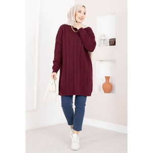 เสื้อคลุมไหมพรมลายบาคลาวาสไตล์ลำลองสำหรับฤดูใบไม้ร่วง สีเบอร์กันดี - Product Image 1