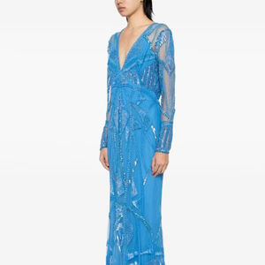 Patrón antiestático vestido de cóctel de noche manga completa forma de cuerpo entero con decoración bordada para eventos - Product Image 1