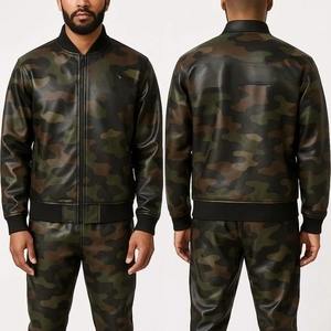 Ensemble de survêtement en simili cuir camouflage PU pour homme, vêtements de sport streetwear, tenue de jogging de haute qualité - Product Image 1