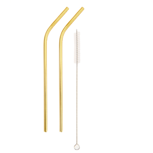 Pajitas de Acero Inoxidable Doradas, Paquete de 2 con Cepillo de Limpieza - Product Image 2