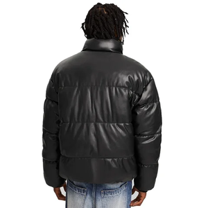 Venta al por mayor Pro personalizado hombres Puffer chaquetas cuello redondo sin capucha Venta caliente Softshell marca Wear Faux Leather Puffer Jacket - Product Image 3