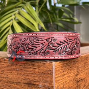 Wholesale High Quality Adjustable Hand Tooled Leather Durable <b>Dog</b> <b>Collars</b> Handmade Heavy Duty Genuine Cowhide Leather Pet <b>Collar</b> - Product Image 1