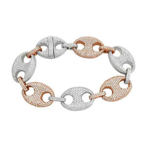 Round Shaped Two Tone Puff Link Bracelet Moissanite Two-Tone <b>Bangle</b> - Product Image 1