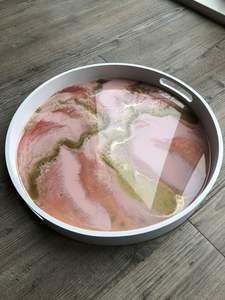 Plateau rond en résine époxy de luxe, plateau de service, table basse, organisateur de rangement alimentaire, cuisine, maison, restaurant, hôtel, vaisselle, poignée - Product Image 5