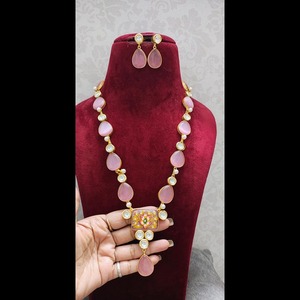 Inspiré plaqué or vert émeraude saphir bleu bijoux de mariage Kundan ensemble avec boucles d'oreilles indien pakistanais bijoux de mariage - Product Image 5