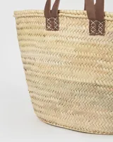 Sac de plage en paille marocaine tressé à la main Minimoroccolism avec poignées en cuir marron, idéal pour l'été, les pique-niques et le shopping, vente en gros